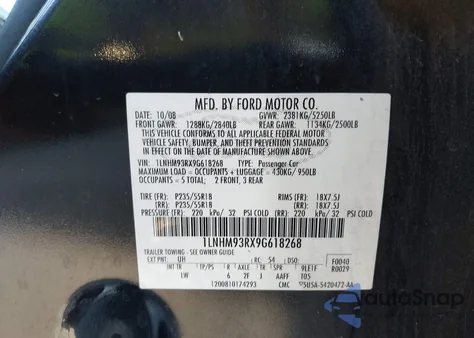 2009 Lincoln Mks z USA, uszkodzony, nr VIN 1LNHM93RX9G618268